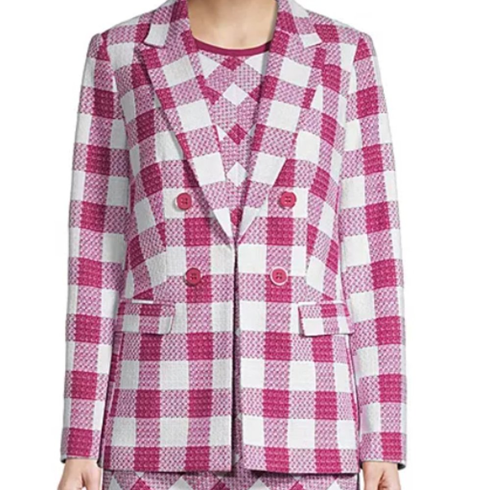 Liz Claiborne Rose Red Checkered Tweed Blazer